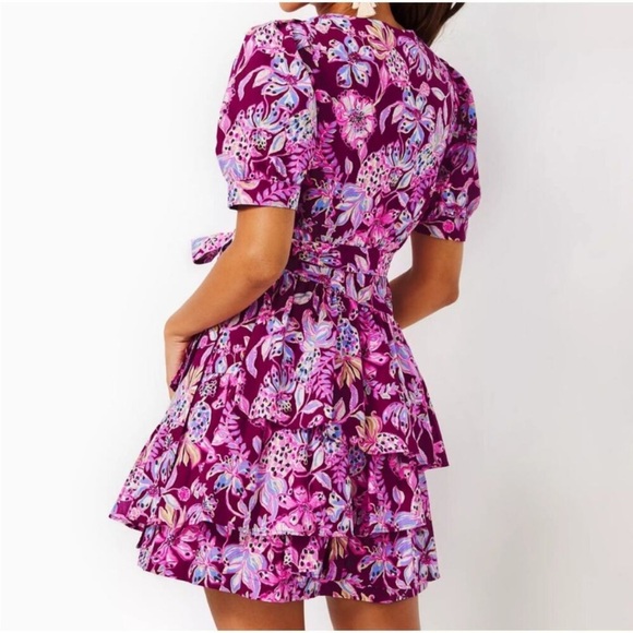 Lilly Pulitzer Sz 14 Amarena Cherry Alexandria Elbow Sleeve Cotton Wrap Dress - Picture 2 of 13